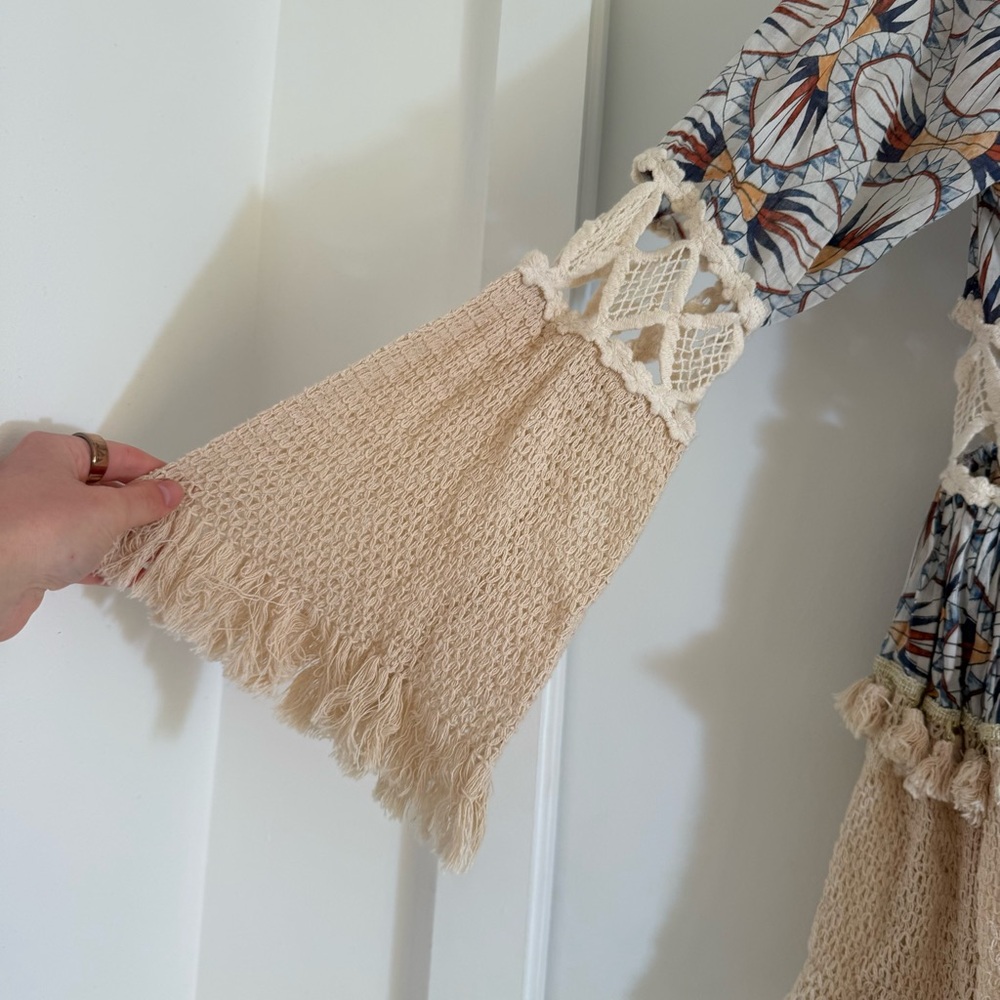 Kitsch & Pop Anthro Boho Tie Front Crochet Layered Long Tunic/Dress Festival S/M - Picture 6 of 16